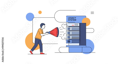 Man Using Megaphone Near Large Document.