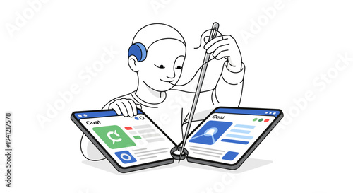 Man Using Stylus on Digital Tablet.