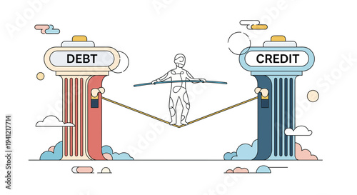 Person Balancing Debt and Credit Scales.