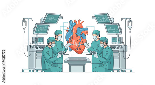 Surgeons Operating on Human Heart Model.