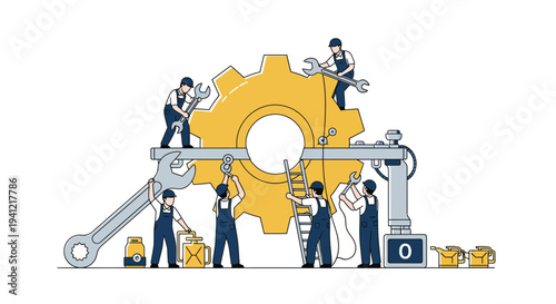 Teamwork and Collaboration on Large Gear Mechanism.