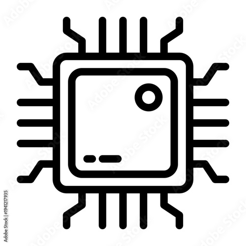 Microchip CPU Icon Vector Outline Design