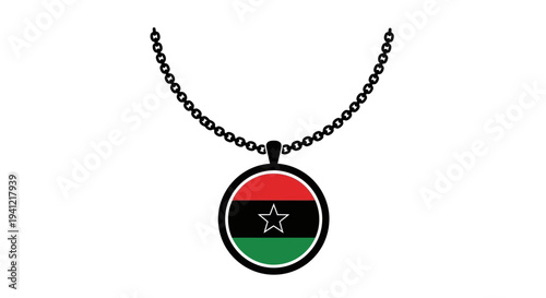 Stylish necklace pendant featuring red black green colors and a symbolic star icon graphic
