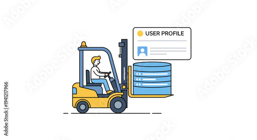 Warehouse Worker Operating Forklift with User Profile.