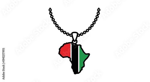 Stylized necklace with a vibrant African continent pendant displaying powerful red, black, and