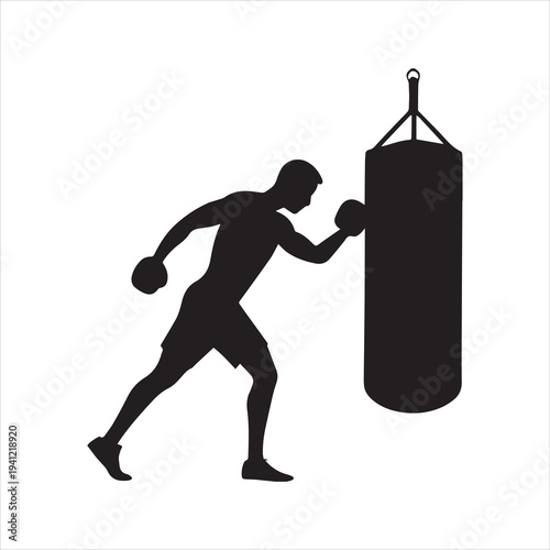 Boxer Punching Bag silhouette vector, Boxer Punching clipart
