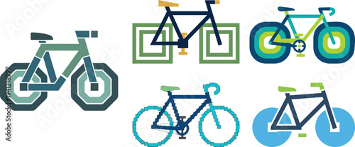 Bicycle Vector Illustrations Set with Geometric Wheels
