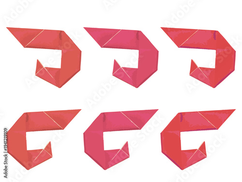 折り紙風のエビのイラストセット：ペーパークラフト調の可愛いシーフードアイコン