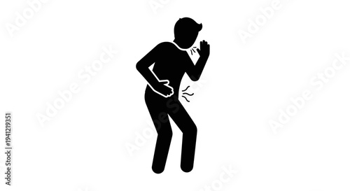 Pictogram illustrating an individual suffering from gastric distress and respiratory irritation
