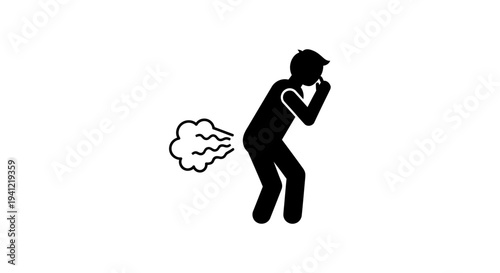 Simple visual icon illustrating a person passing gas and the resulting self-reaction to the