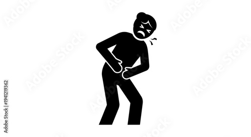 Minimalist icon portraying a person experiencing acute abdominal distress and discomfort due to