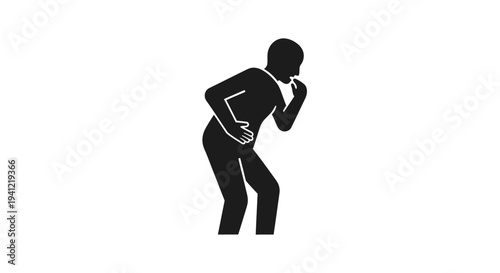 Monochromatic silhouette illustrating a person experiencing intense abdominal distress and
