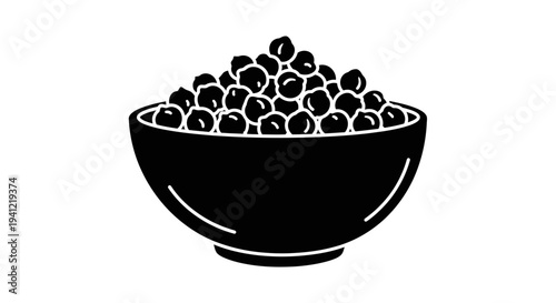 A minimalist monochrome vector drawing depicting a generous serving bowl overflowing with small,
