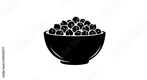 Minimalist black and white icon illustrating a bowl brimming with small, round, wholesome legumes