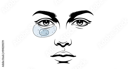 Minimalist illustration depicting a face with an under eye patch for a modern skincare routine