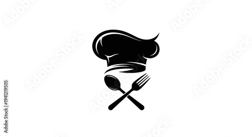 Classic chef's hat and crossed utensils symbol for gourmet cooking and culinary artistry