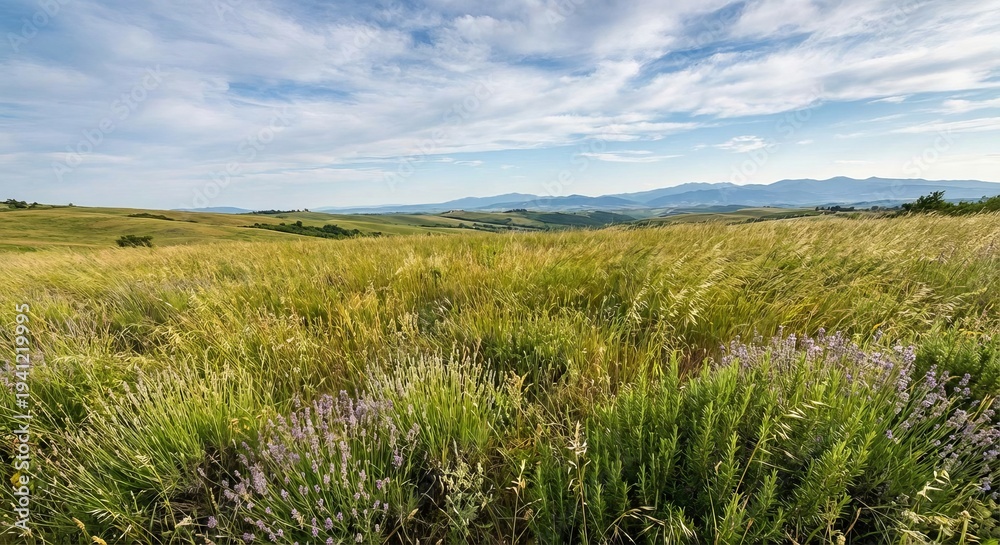 Obraz premium Grasses swaying wild herbs open vistas expansive blue sky