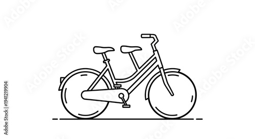 Tandem Bicycle Line Art Icon: Two Person Cycling, Outdoor Activity, Vector Illustration