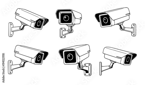 CCTV security camera icon set surveillance monitoring device vector collection
