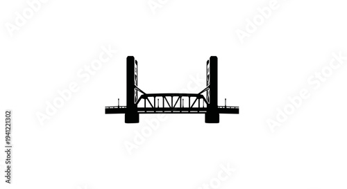 Silhouette of a Steel Truss Bridge with Vertical Lift Span Against White Background