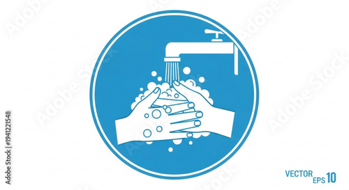 Hands under running water with soap bubbles hygiene concept