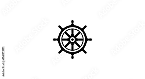 Nautical Helm Wheel Icon, Ship Steering Wheel, Marine Navigation Symbol, Vector Illustration