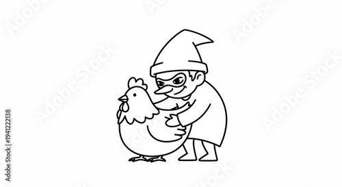 Naughty Gnome Stealing a Chicken