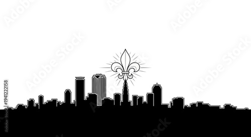 New Orleans Skyline Silhouette with Fleur-de-lis Emblem