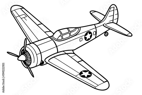 Airplane Coloring Book Page Vector Illustration – Black White Bold Line Art, Printable A4, SVG Style, Isolated on White Background