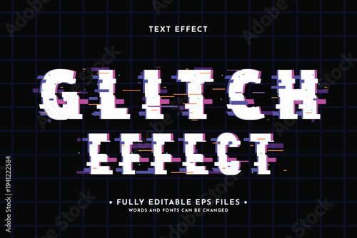 Glitch effect editable text style with fully customizable EPS files for creative designs