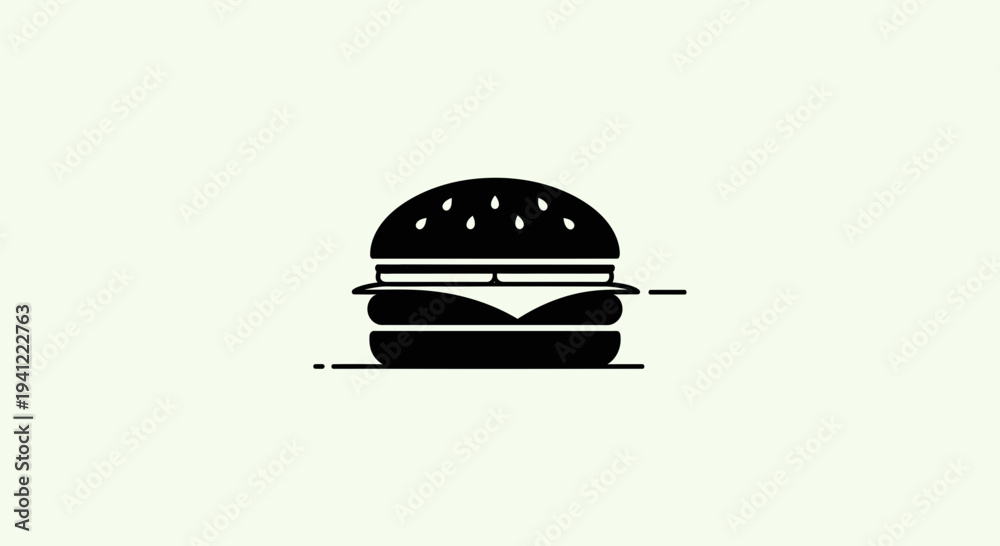 Fototapeta premium Minimalist Black Burger Icon on Light Background - Fast Food Graphic
