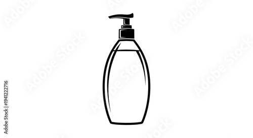 Minimalist black and white illustration of a liquid soap dispenser bottle