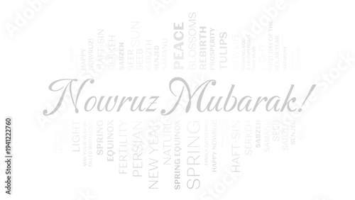 Nowruz Mubarak Typography Background – Persian New Year Greeting, Spring Equinox Celebration, Colorful Haft Sin Inspired Design