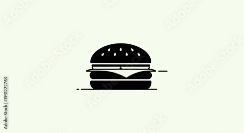 Minimalist Black Burger Icon on Light Background - Fast Food Graphic