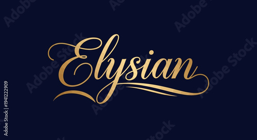 Luxurious Golden Calligraphy Script Lettering with Ornate Swirls on a Deep Blue Background, Elegant Design Element