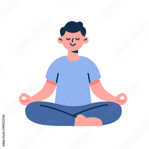 Man sitting on floor in lotus position practicing mindfulness meditation for mental wellness