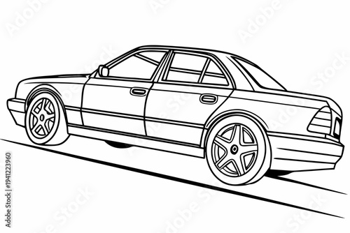 Car Coloring Book Page Vector Illustration – Black White Bold Line Art, Printable A4, SVG Style, Isolated on White Background