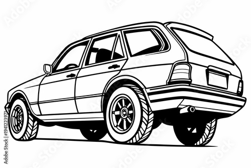 Car Coloring Book Page Vector Illustration – Black White Bold Line Art, Printable A4, SVG Style, Isolated on White Background