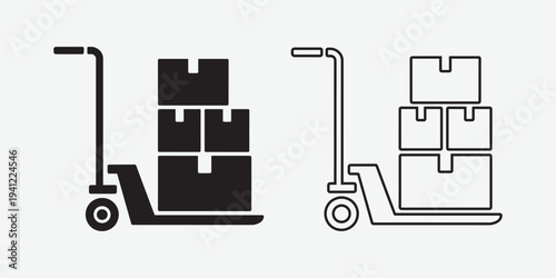 Hand Truck with Boxes Icon Set