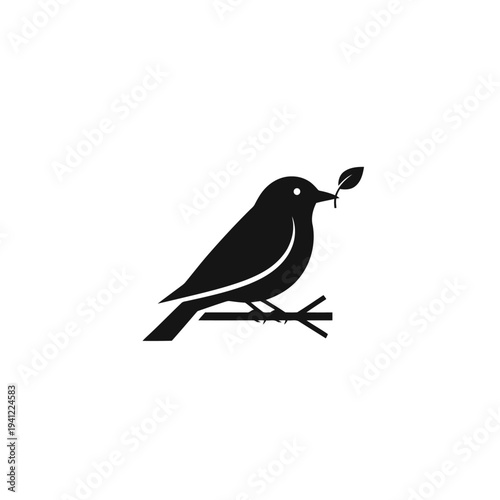 Black bird illustration on white background isolated on white background vector
