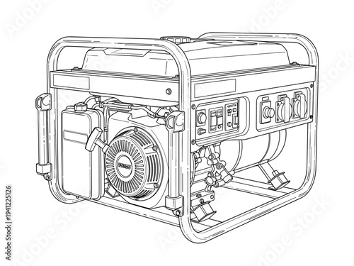 Portable gasoline power generator in detailed vector wireframe perspective view on transparent