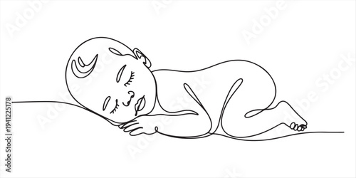 One line drawing illustration of a baby. Vector Abstract minimalist line drawing of small cute baby sleeping. one line Icon drawing. 