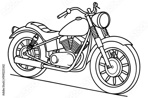 Motorcycle Coloring Book Page Vector Illustration – Black White Bold Line Art, Printable A4, SVG Style, Isolated on White Background
