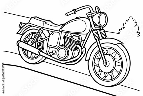 Motorcycle Coloring Book Page Vector Illustration – Black White Bold Line Art, Printable A4, SVG Style, Isolated on White Background