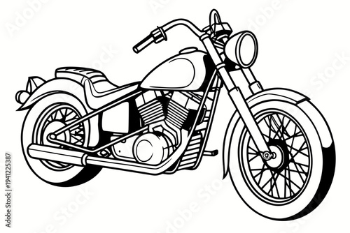 Motorcycle Coloring Book Page Vector Illustration – Black White Bold Line Art, Printable A4, SVG Style, Isolated on White Background