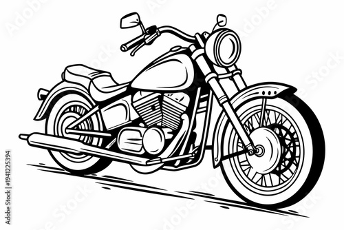 Motorcycle Coloring Book Page Vector Illustration – Black White Bold Line Art, Printable A4, SVG Style, Isolated on White Background