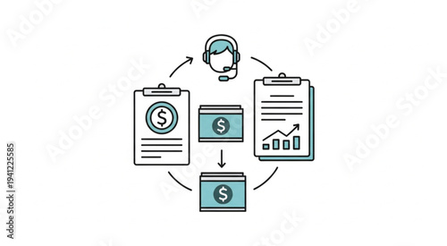 Financial documents and data analysis workflow illustration.