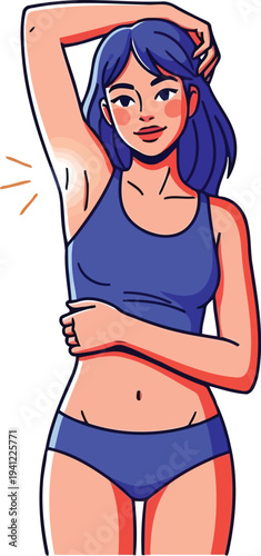 Young woman displaying smooth underarm body care vector graphic