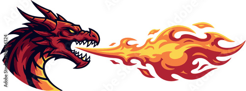 Red Fire Breathing Dragon Head Mascot Logo