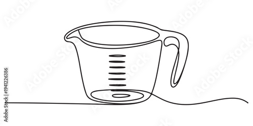 continuous line drawing of a measuring cup.one line drawing of a measuring cup with counting units graph. single line vector illustration. isolated white background